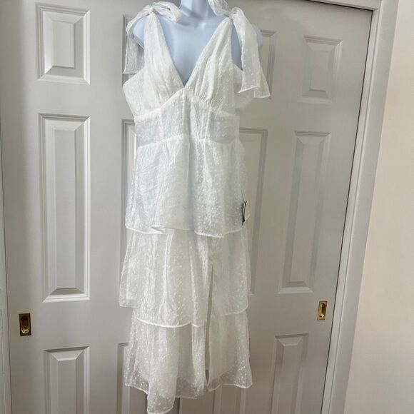 Lulus Blissful Direction White Tie-Strap Clip Dot Bustier Midi Dress - Picture 5 of 14